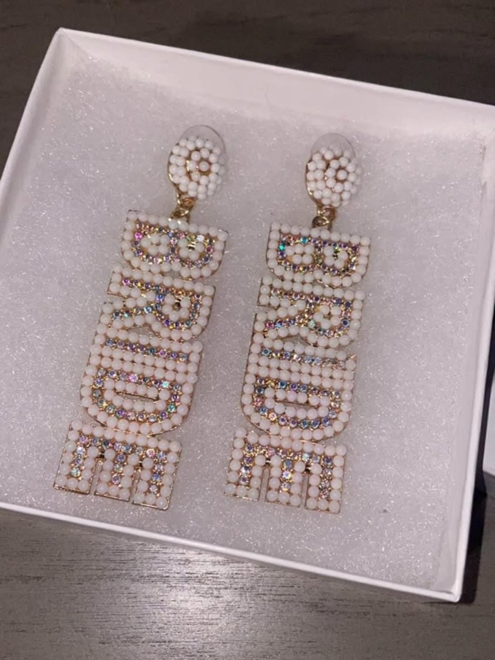 Wedding bride White Beaded Rhinestone Statement Drop Earrings
